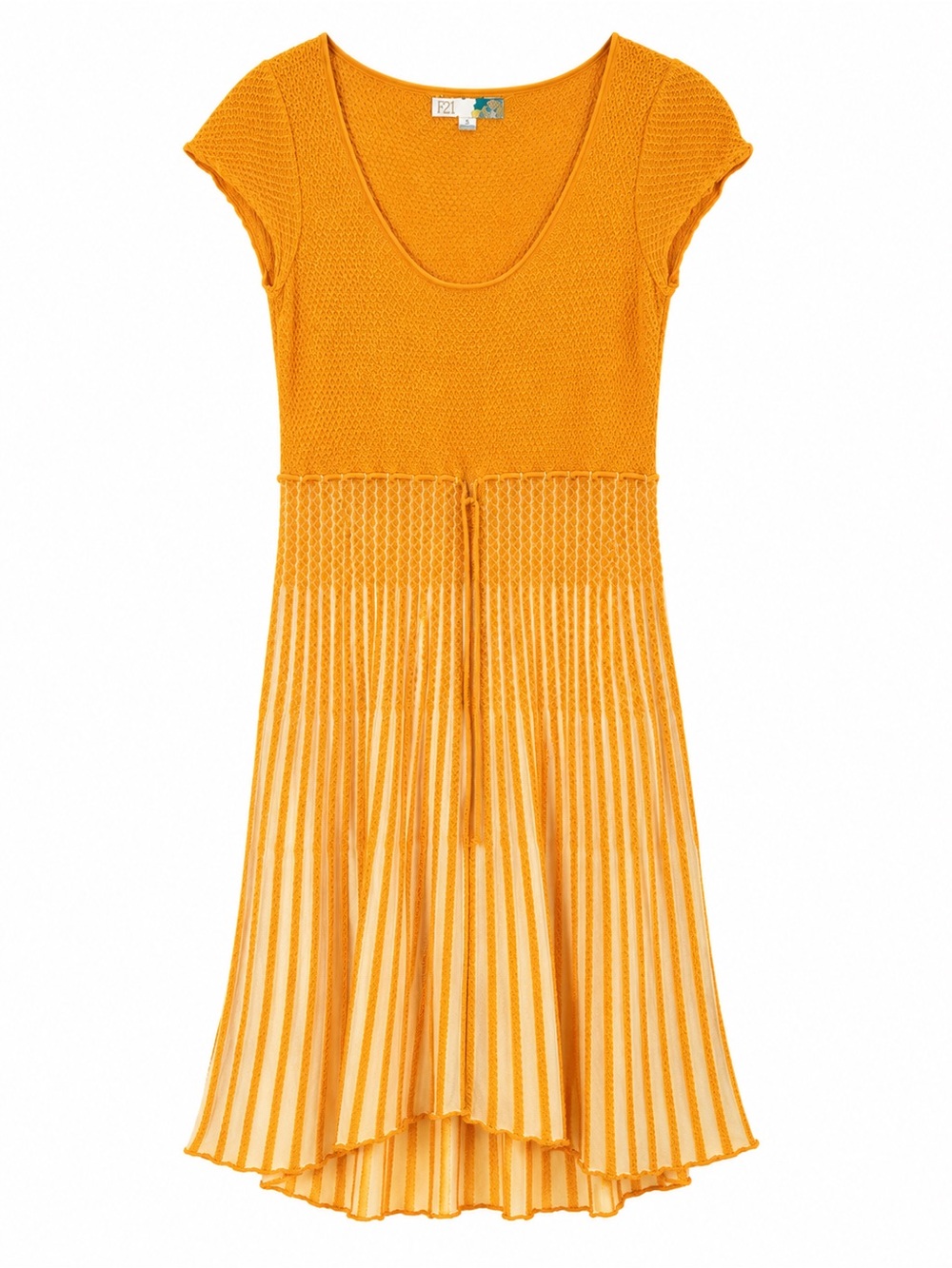 Forever 21 Yellow Knit Bodice Midi Dress with Sheer Striped Skirt